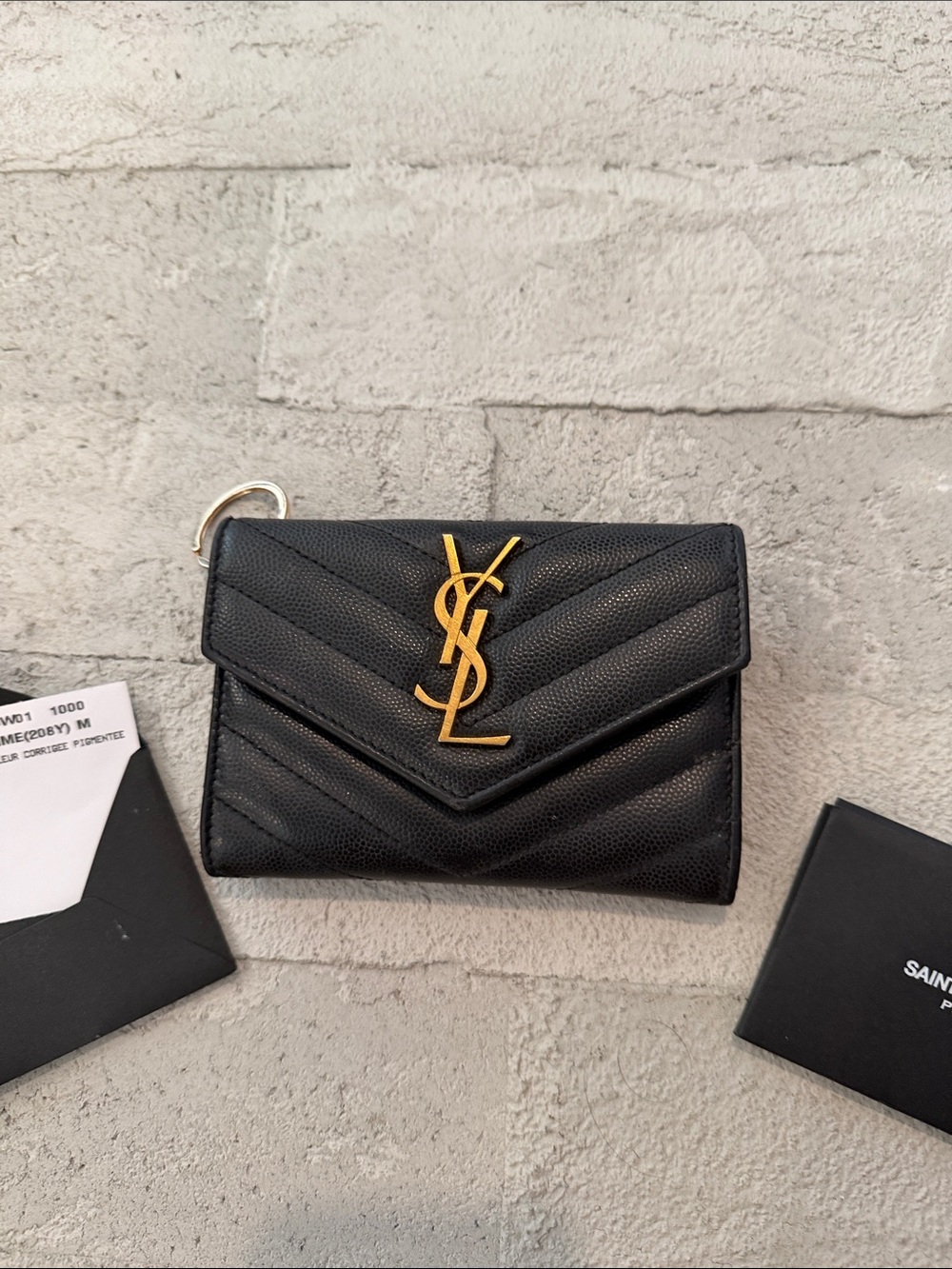 Saint Laurent Black Quilted Leather Wallet with Gold YSL Logo